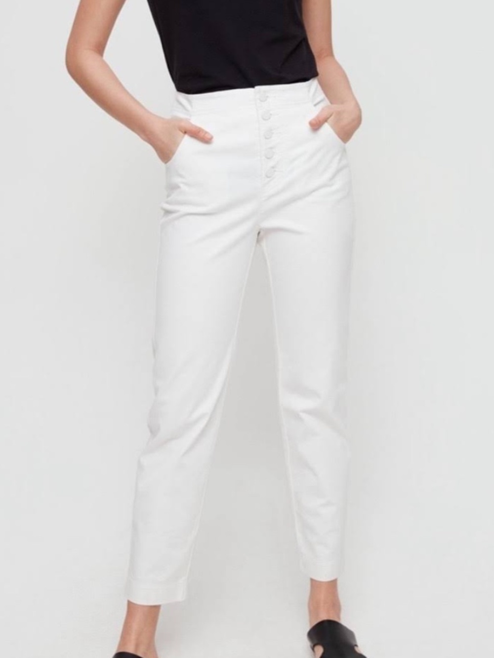 Babaton Zoey White Cotton Button Fly Straight Leg Pants 8
